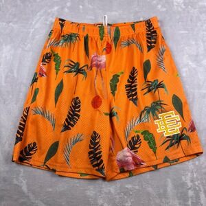 Eric Emanuel EE Basic Shorts Orange Flamingo Tropical Mesh Mens XL Made in NY